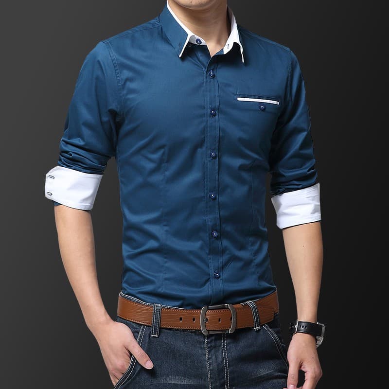 เสื้อเชิ้ต แขนยาว สไตล์ลำลอง แฟชั่นเกาหลี สำหรับผู้ชาย ขนาด M-5 Xl รูปที่ 5