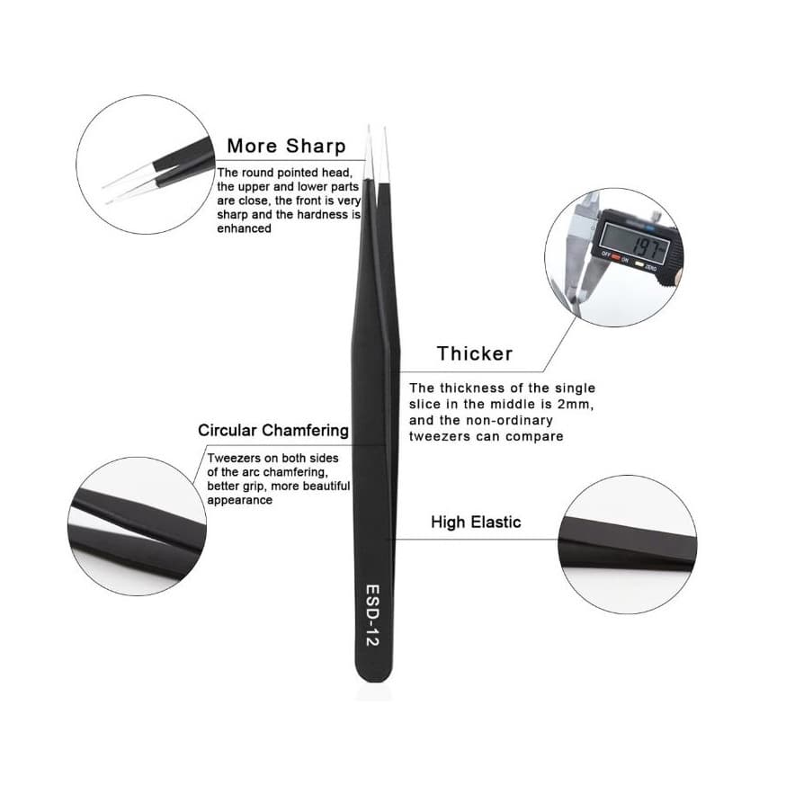 แหนบ สแตนเลสสตีล Tweezer ESD-12 ปลายหัวแหลม ตรง / ESD-15 ปลายหัวแหลม โค้ง รายละเอียด รูปที่ 8