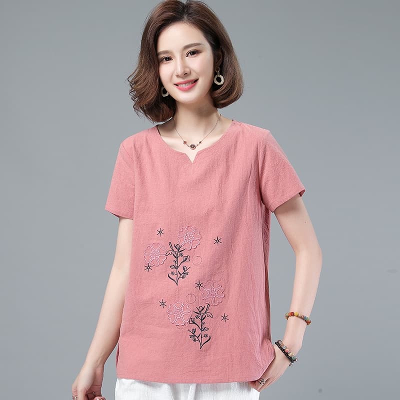 FBAShop เสื้อคอจีนปักลายดอกไม้แบบวินเทจสีสวยใส่สบายสาวๆวัยทำงานก็ใส่ได้น้า รูปที่ 1