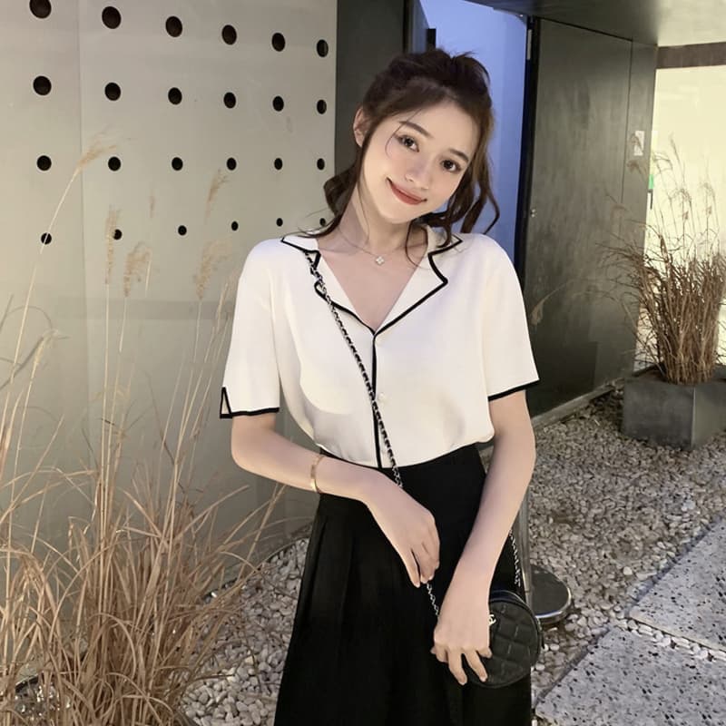 DODO* *เสื้อไหมพรมคอปก มีกระดุมหน้า ปลายแขนผ่าข้าง ใส่สวย แนวคุณหนู รูปที่ 3