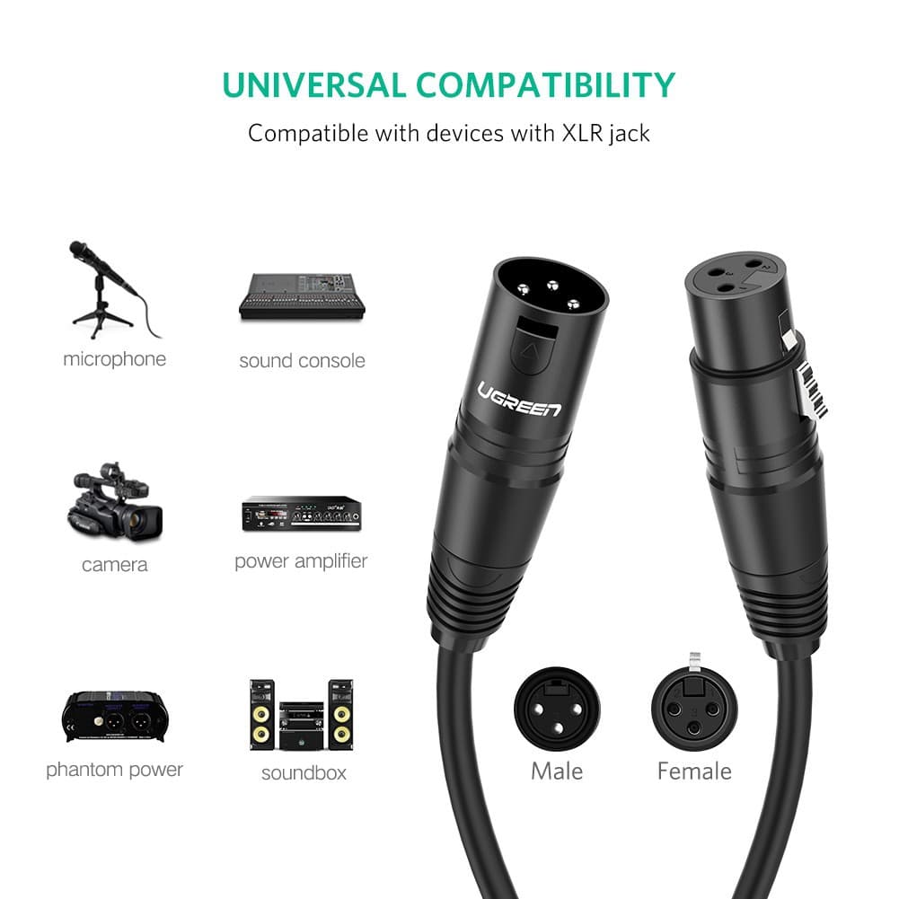UGREEN สายต่อไมโครโฟน Cannon Audio Extension Cable ความยาว 2M/5M XLR ,ลำโพง รุ่น AV130 รูปที่ 2
