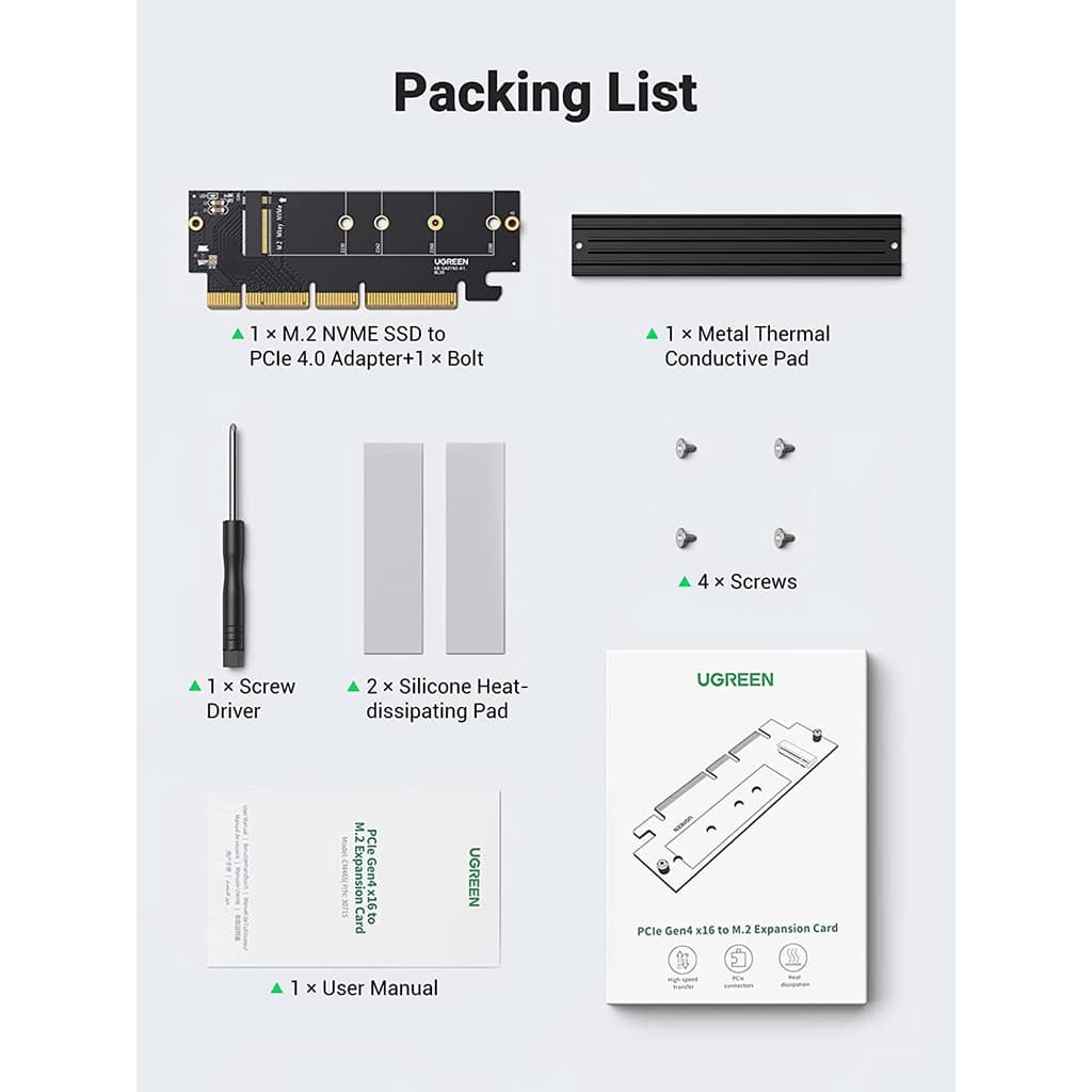 UGREEN รุ่น 30715 NVMe PCIe Adapter, M.2 SSD to PCIe 4.0 X16/X8/X4 Card with Heat Sink, M.2 PCIe Adapter for M-Key รูปที่ 9