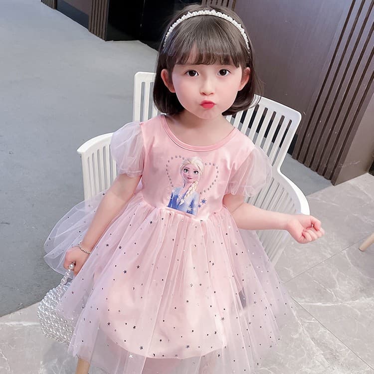 ชุดเดรสกระโปรง ผ้าฝ้าย ปักเลื่อม ลายเจ้าหญิงเอลซ่า แอนนา สําหรับเด็กผู้หญิง รูปที่ 5