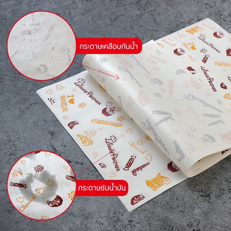 กระดาษห่อเบอร์เกอร์ ขนาด 28×29 ซม. #P6000-3 กระดาษไขเปเปอร์แว๊ก สำหรับห่ออาหาร รองจาน รูปที่ 4