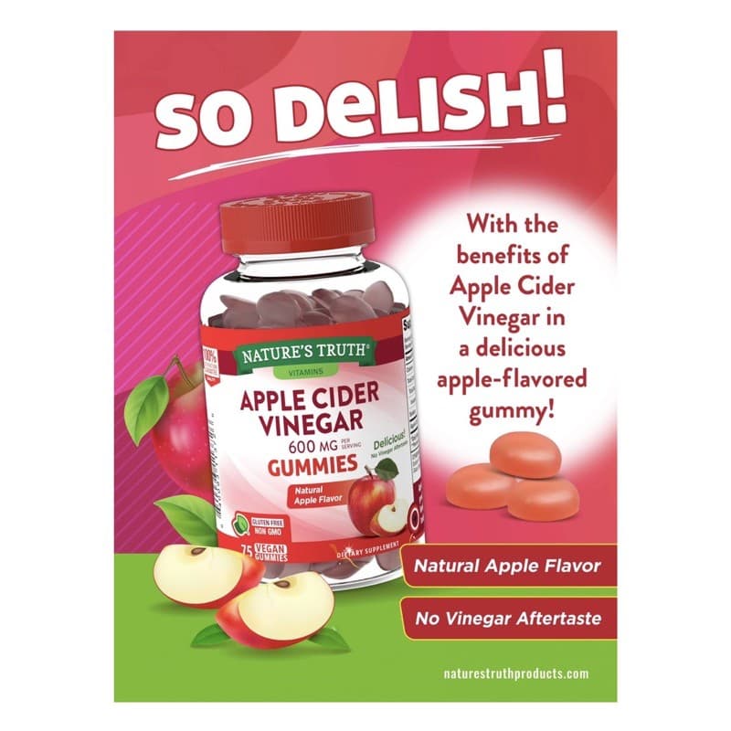 Nature’s truth Apple cider Vinegar Organic Gummies ขนาด 75เม็ดและ120เม็ด รูปที่ 3