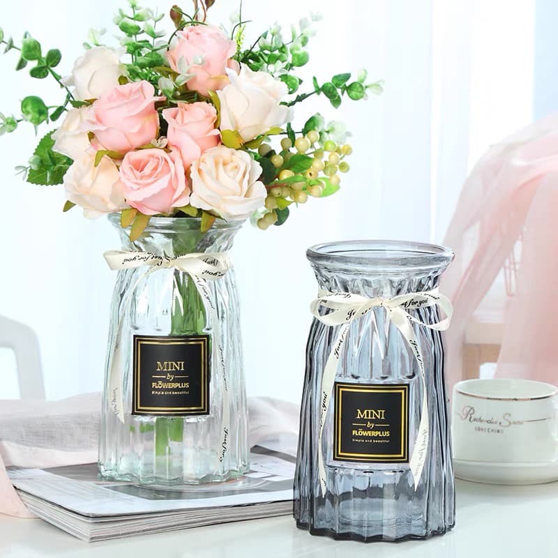 แจกันดอกไม้แก้ว vase โปร่งใสแจกันยุโรปห้องนั่งเล่นที่เรียบง่ายตกแต่ง แจกันทรงเพรช+โบว์สุดน่ารัก รูปที่ 3