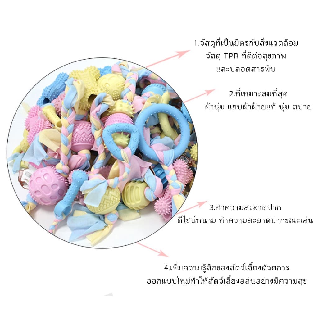 AL-068 ของเล่นสุนัข ยางกัด ของเล่นหมา แมว บอลหมา เชือกกัด สีพาสเทล ของเล่นผ้า ทำจากวัสดุทนทาน ปลอดภัย รูปที่ 2