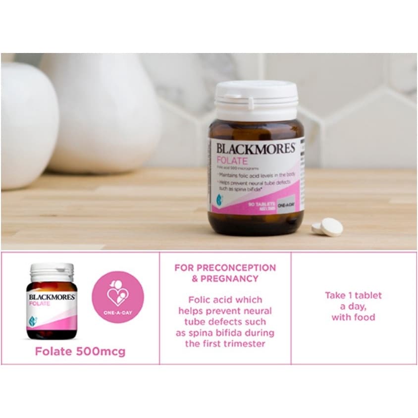 Blackmores Pregnancy Folate 500mg.90เม็ด แบล็คมอร์ส โฟเลท บำรุงสำหรับหญิงเตรียมตั้งครรภ์ ถึงหยุดให้นมบุตร ทานได้ 90 วัน รูปที่ 8