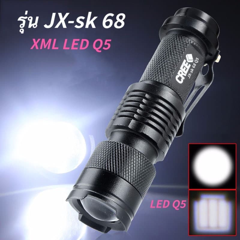 ไฟฉายแรงสูง ไฟฉายซูม XML T6 COB 5โหมด สว่างมาก แข็งแรง ทนทาน ชาร์จไฟ ไฟฉายพร้อมคลิปหนีบ รูปที่ 5