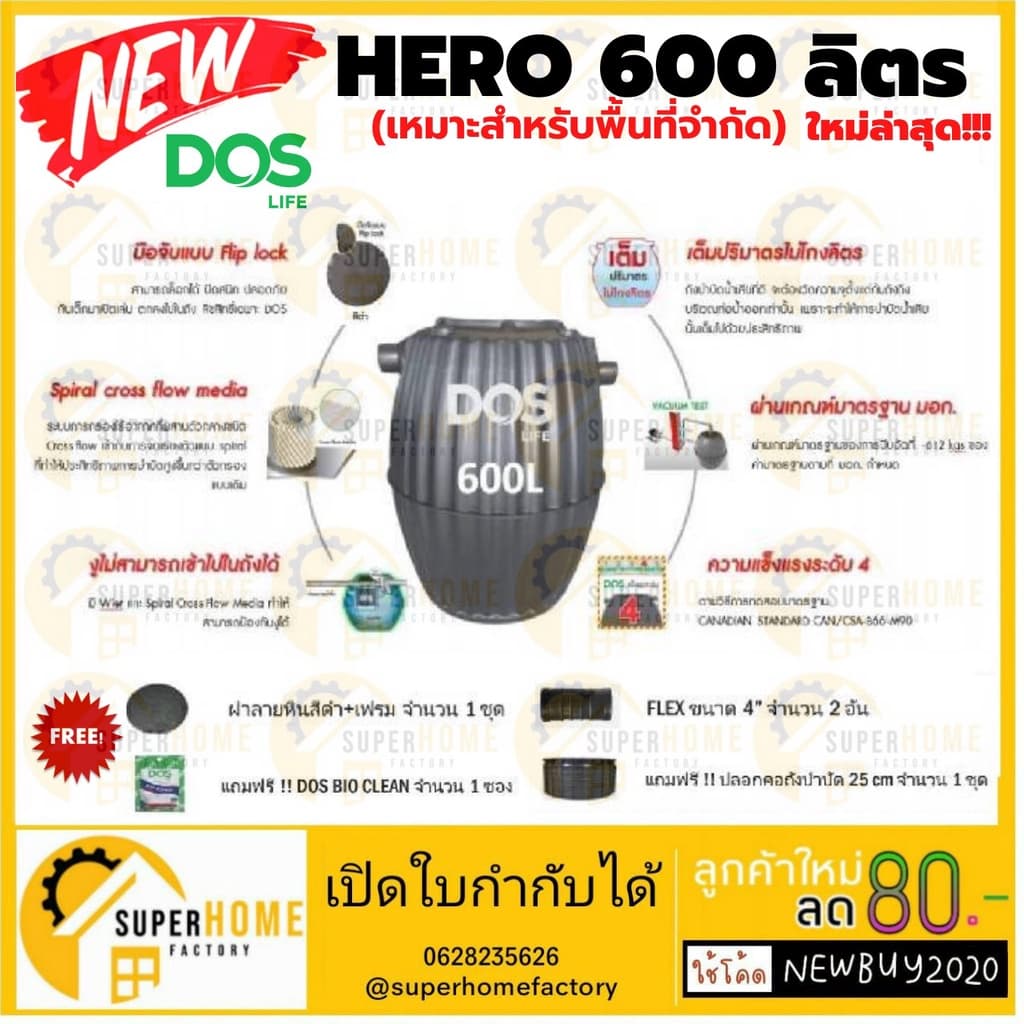 แถม 4ชิ้น ครบชุดDOS รุ่น HERO ฮีโร่ ถังบำบัดน้ำเสีย ถังแซค รับประกัน3ปี ถังบำบัด TITAN รูปที่ 7