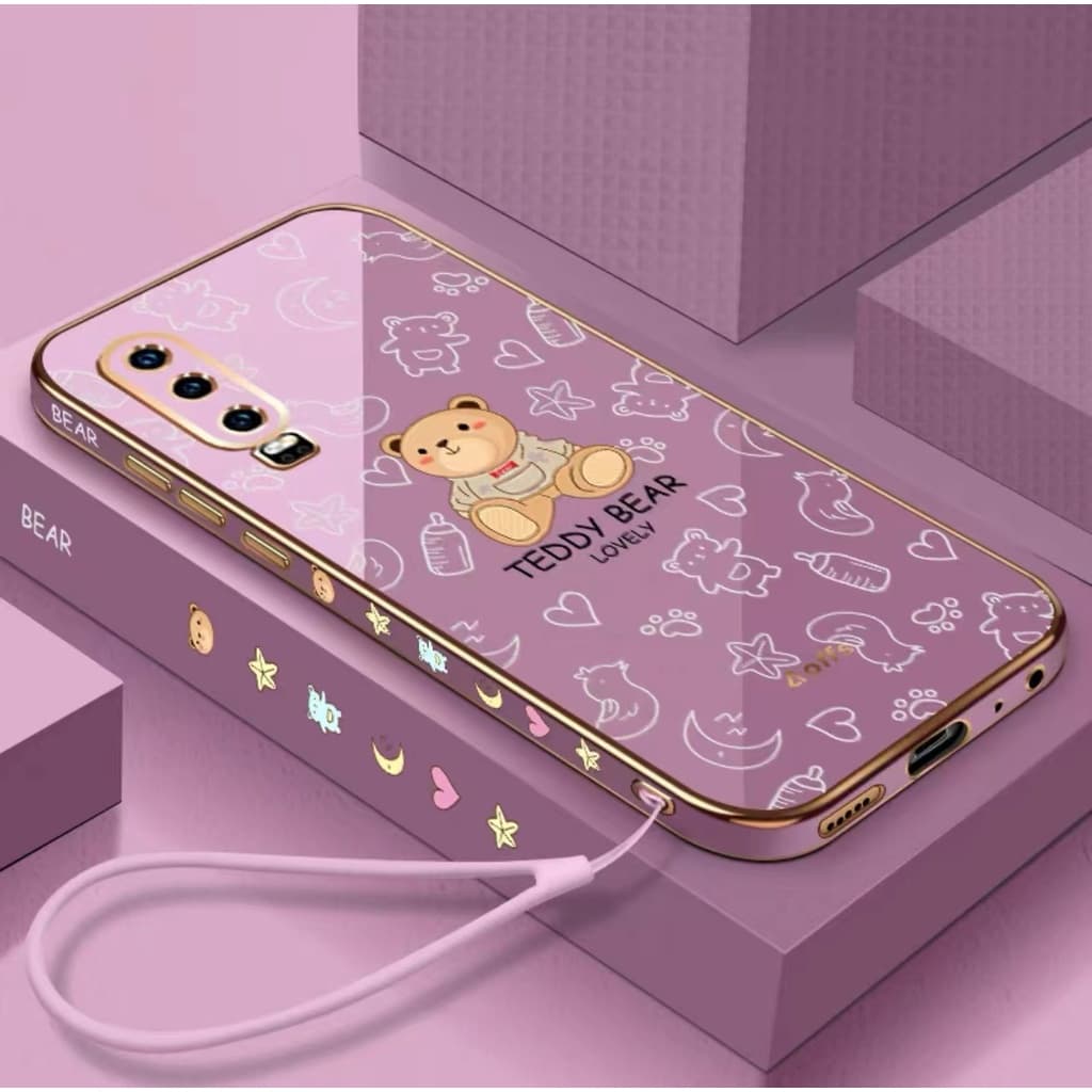 VIVO Y15s Y17 Y15 Y12 Y20 Y20S Y12s Y20S G Y50 Y30 Y30i V23E V23 5g Y51 Y31 Y51A Y53S V20 V20 2021 V21 5G Y76 ขอบตรง 90° Bear เคสโทรศัพท์เคลือบไฟฟ้า รูปที่ 1