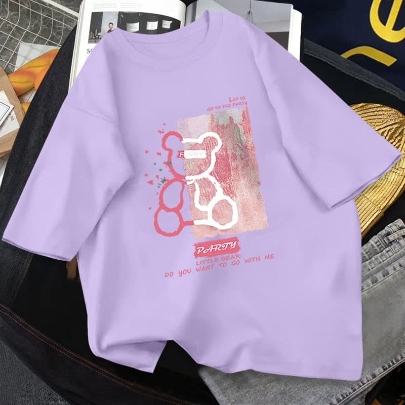 GAKKI เสื้อยืดหญิงแขนสั้นแบบหลวม ใส่สบาย ผู้หญิงเสื้อยืด เสื้อยืดแขนสั้น Oversize Cotton 4112# รูปที่ 3