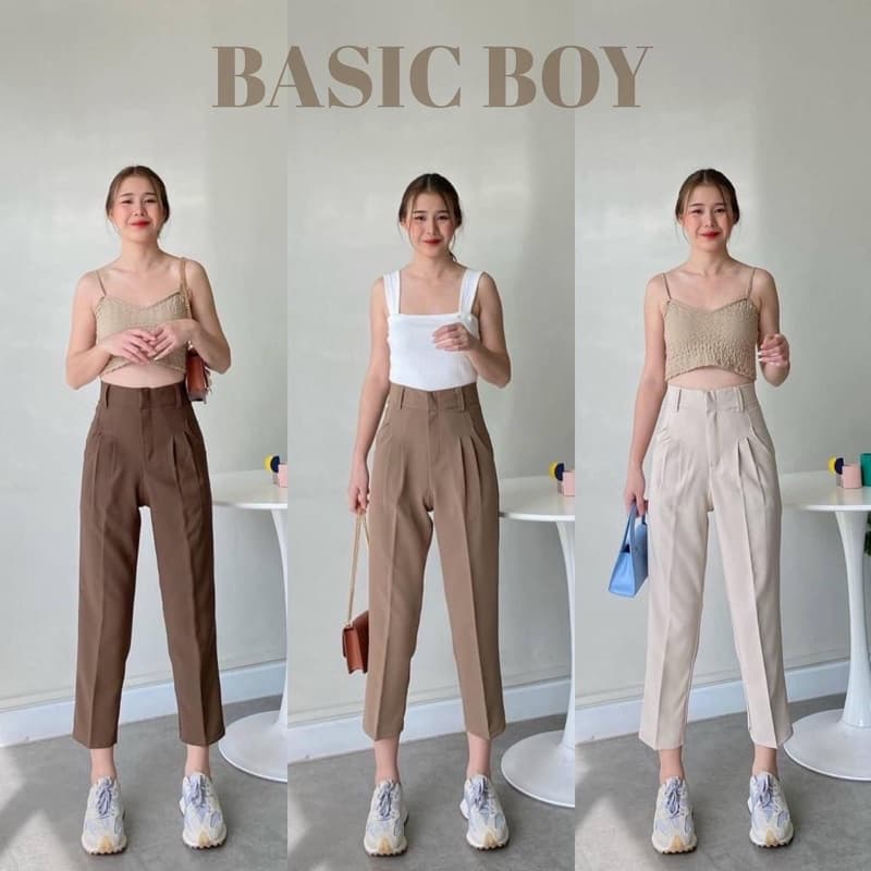 𝐁𝐀𝐒𝐈𝐂 𝐁𝐎𝐘กางเกงทรงบอย8ส่วน ผ้าเปเป้A80ยืดหยุ่นกำลังดี กางเกงทำงานเอวสูงพรางหุ่นใส่สบาย ใส่ได้ทุกโอกาส รูปที่ 4