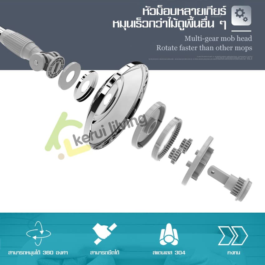 Cobbe ไม้ถูพื้นสแตนเลส ไม้ม็อบ ชุดไม้ถูพื้น พร้อมผ้าม็อบ อุปกรณ์ทำความสะอาดพื้น รูปที่ 4