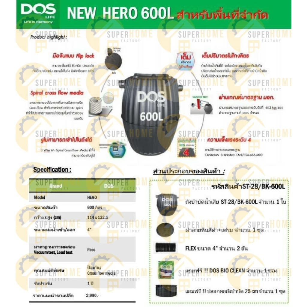 แถม 4ชิ้น ครบชุดDOS รุ่น HERO ฮีโร่ ถังบำบัดน้ำเสีย ถังแซค รับประกัน3ปี ถังบำบัด TITAN รูปที่ 4