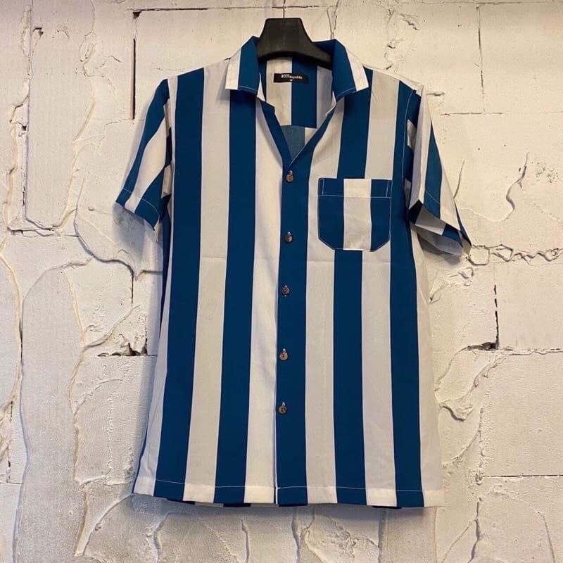 เสื้อฮาวาย ลายทาง ลายริ้ว เสื้อเชิ้ต hawaii เชิ้ตเกาหลีไซส์m l xl 2xl 3xl 4xl ผ้านิ่มใส่สบายไม่ร้อน ใส่ได้ทั้งชายและหญิง รูปที่ 5