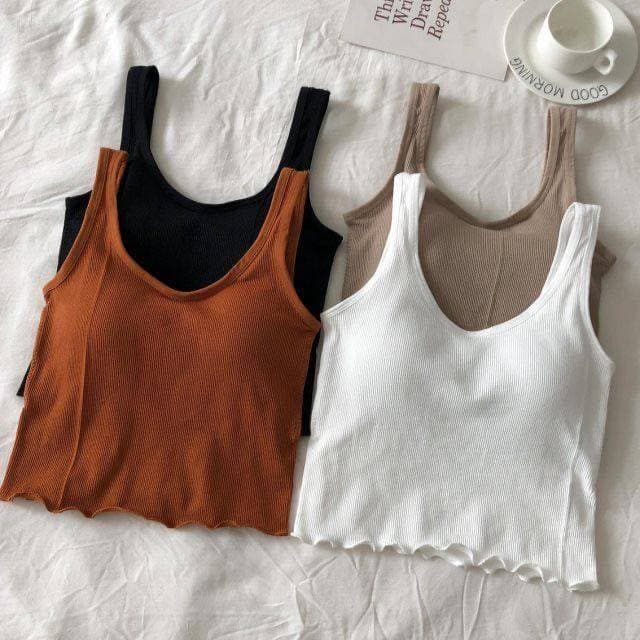 𝑩𝒓𝒂𝑩𝒓𝒂𝑩𝒓𝒂 #bra-138 เสื้อกล้าม สายเดี่ยว ขอบระบาย เต็มตัว ผ้าไหมพรม รูปที่ 5