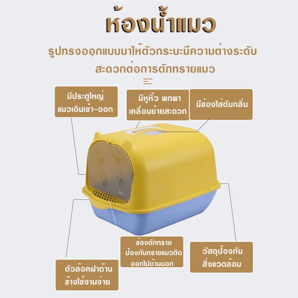 ห้องน้ำแมวใหญ่ กระบะทรายแมว แมว8โลเข้าได้ พร้อมที่ตักทราย มีฝา ที่หิ้วพกพาไปได้สะดวก พกพาได้ ทำความสะอาจง่าย รูปที่ 7