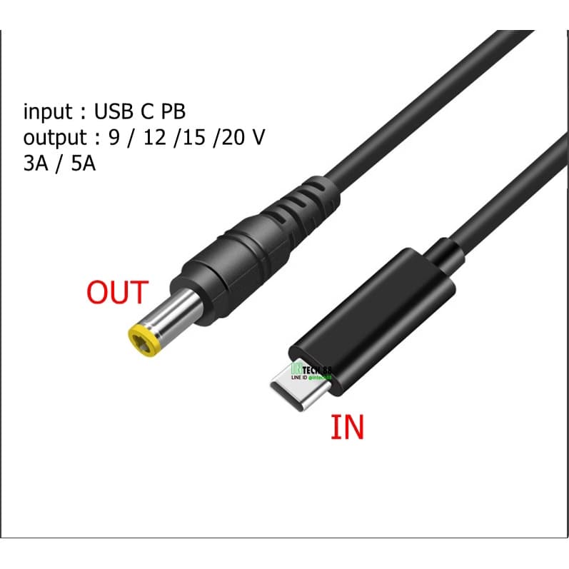 สาย trigger USB-C PD to 9V/12V/15V/19-20V/28V Jack 5.5x2.1-2.5mm 90-95CM Positive/Negative ใช้กับUSB-PD รูปที่ 5