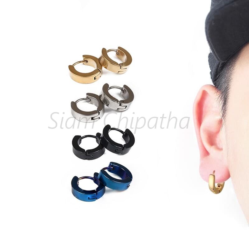 ต่างหู ตุ้มหู จิว ต่างหูผู้ชาย | Y-H | Punk Men Black Stainless Steel Hoop Piercing Round Earrings for Women - 1 ข้าง รูปที่ 1