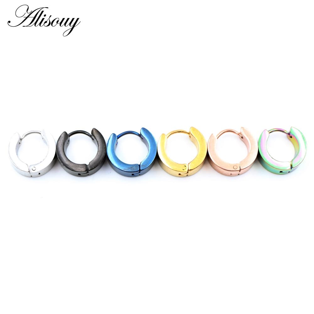 Alisouy 2 ชิ้น ต่างหูห่วงสแตนเลสสีดํา 5/6/7/9 มม. สไตล์พังก์ กอธิค ยูนิเซ็กส์ สําหรับผู้ชายและผู้หญิง เครื่องประดับ รูปที่ 6