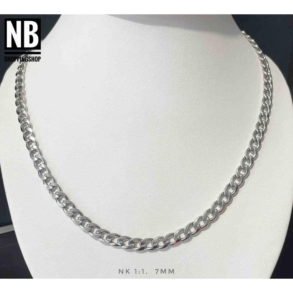 S-647 สร้อยคอสแตนเลส ลายแบนเรียบNK กว้าง7mm สร้อยแฟชั่น Hiphop สร้อยพระ ไม่ลอกไม่ดำ 100% ใส่อาบน้ำได้ สร้อยคอnecklace รูปที่ 4