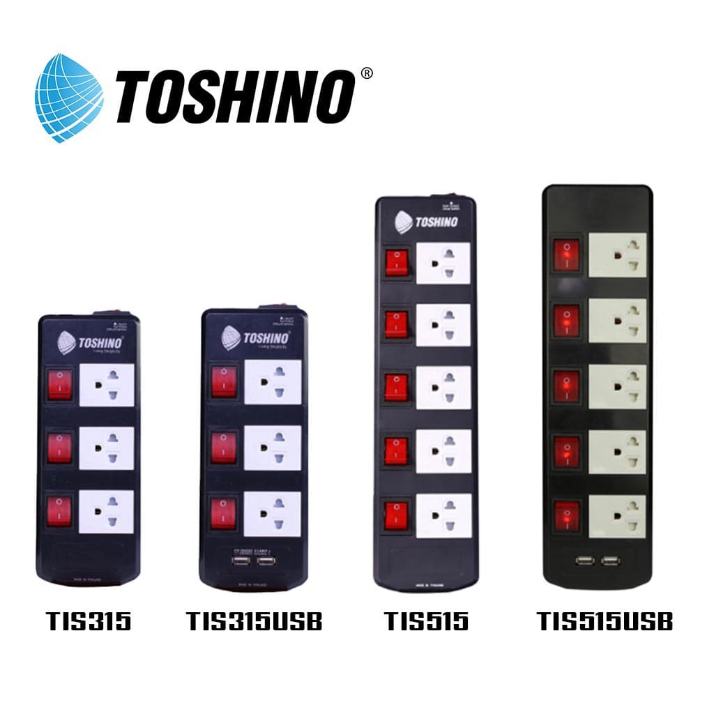 ‼ ถูกที่สุด ส่งทุกวัน ปลั๊กไฟ รางปลั๊ก ยี่ห้อ Toshino 5 ช่อง 5 สวิตซ์ รุ่น TIS315 TIS515 TIS315USB TIS515USB รูปที่ 2