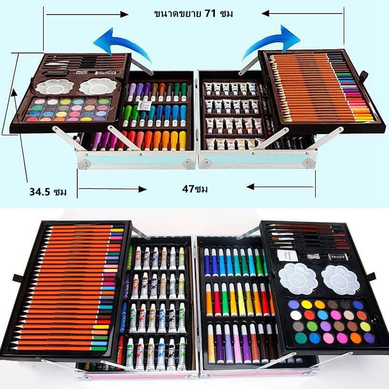 ชุดกล่องสี สีน้ำเด็กปากกาสีดินสอสี ชุดระบายสี 2 ชั้น 145 ชิ้น กล่องสีพาเลท ศิลปะสำหรับเด็ก รูปที่ 6
