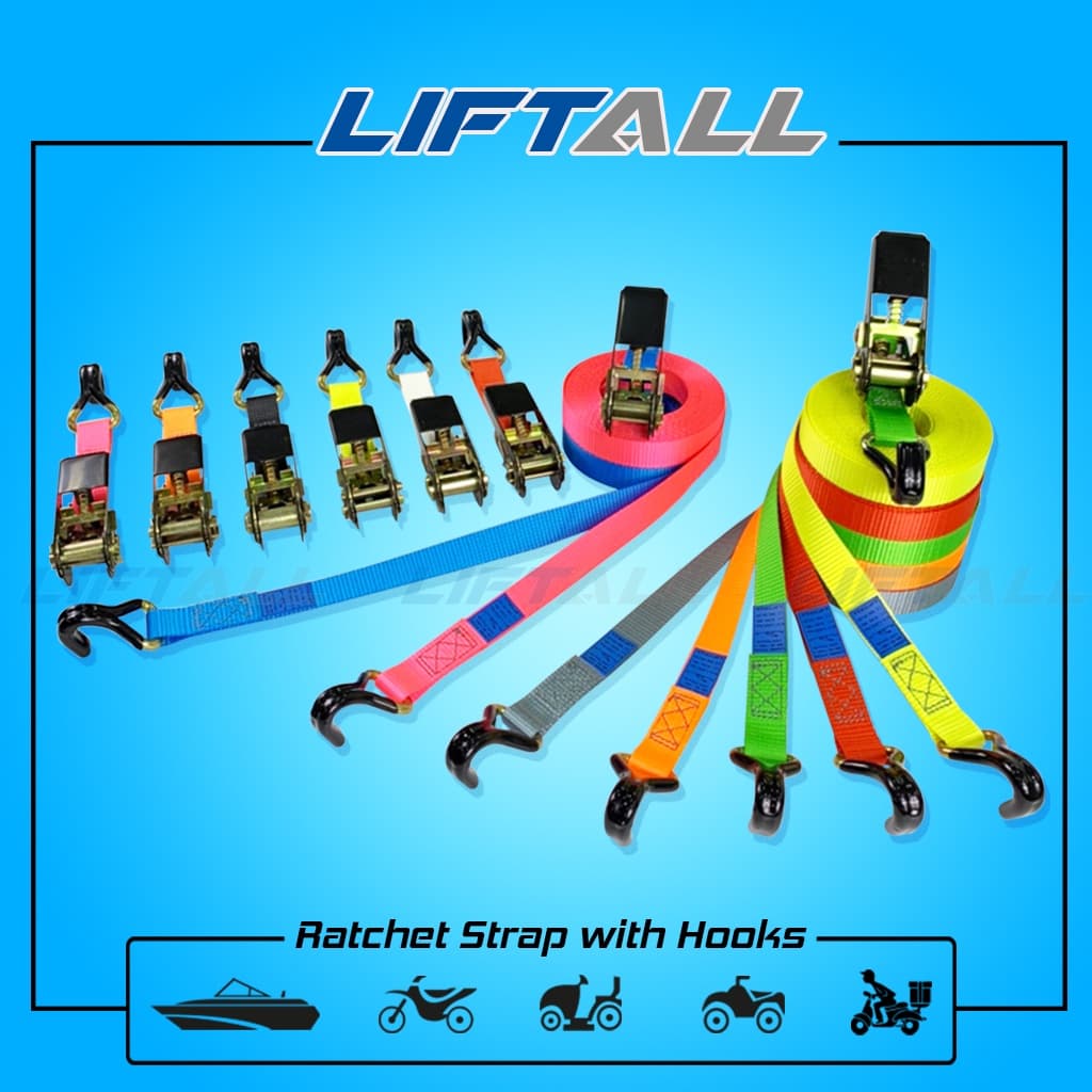 LIFTALL สายรัดของ ขนาด 1 นิ้ว รับ นน. 1 ตัน ชนิดมีตะขอ LSB2510B สายรัด ก๊อกแก๊ก เชือกรัดของ สายรัดไรเดอร์ เบลท์รัดของ รูปที่ 3
