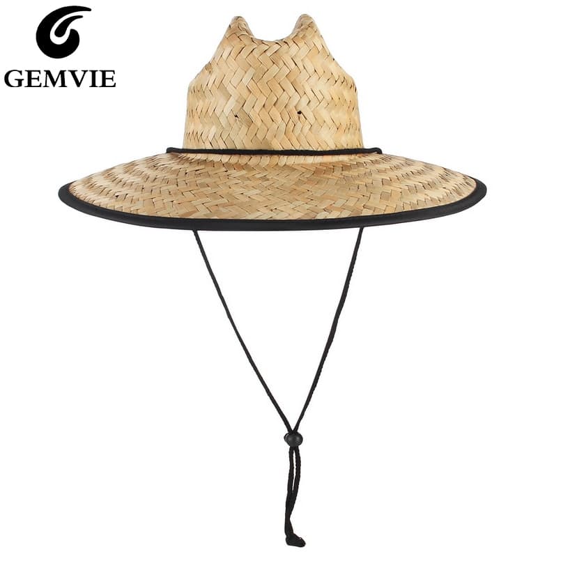 GEMVIE หมวกปีกกว้างใหม่ Lifeguard Safari หมวกฟางสําหรับผู้ชาย/ผู้หญิงหมวกกันแดดฤดูร้อนพร้อมสายรัดคาง รูปที่ 1