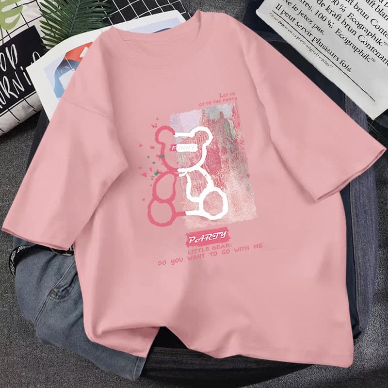 GAKKI เสื้อยืดหญิงแขนสั้นแบบหลวม ใส่สบาย ผู้หญิงเสื้อยืด เสื้อยืดแขนสั้น Oversize Cotton 4112# รูปที่ 1