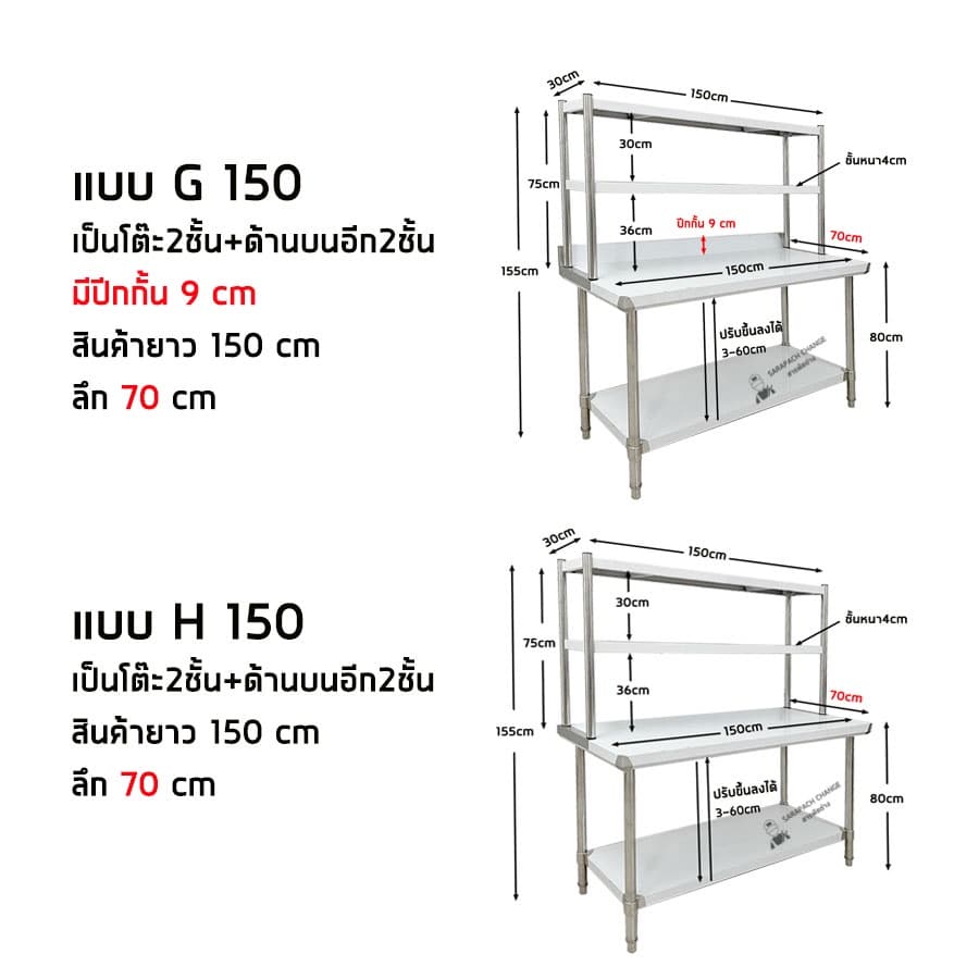 โต๊ะสแตนเลส ขนาดใหญ่ เกรด201 พร้อมชั้นวาง ชั้นวางโต๊ะ Stainless Steel Table with shelf รูปที่ 5