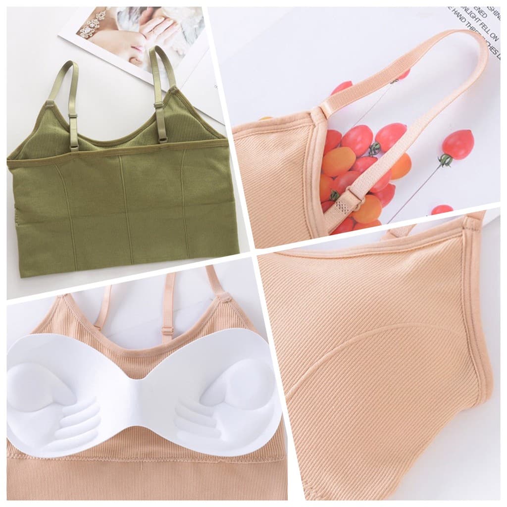 บรา สายเดี่ยว ครึ่งตัว สปอร์ตบรา เสริมฟองน้ำ ปรับสายได้ ผ้านุ่ม ระบายอากาศ เกรดพรีเมี่ยม รูปที่ 6