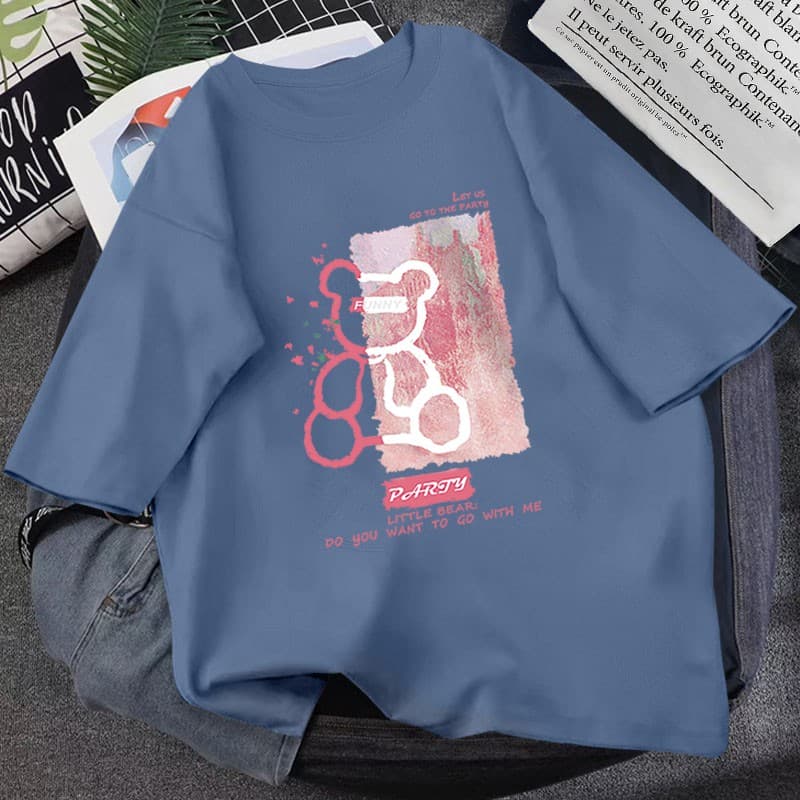 GAKKI เสื้อยืดหญิงแขนสั้นแบบหลวม ใส่สบาย ผู้หญิงเสื้อยืด เสื้อยืดแขนสั้น Oversize Cotton 4112# รูปที่ 6