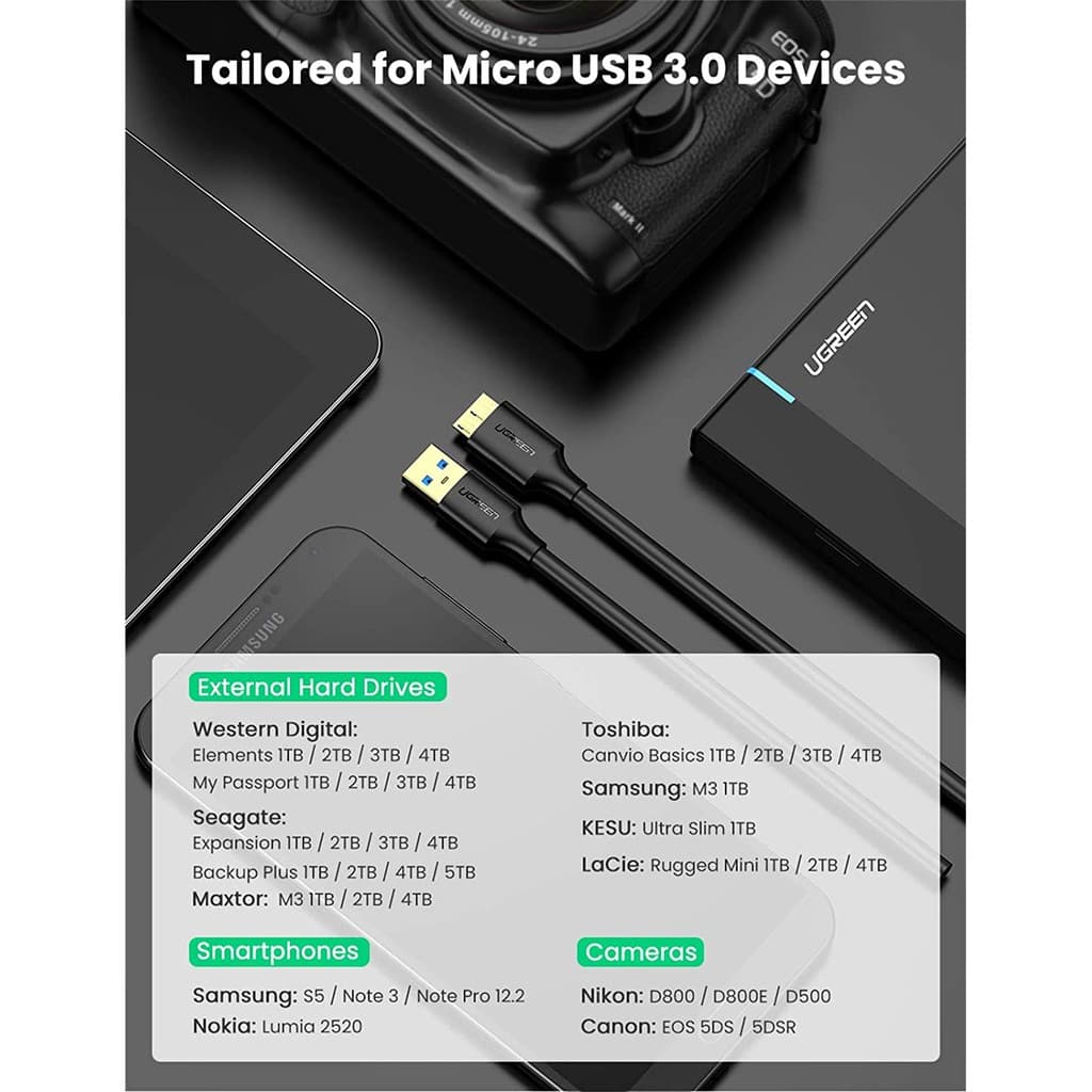 UGREEN รุ่น US130 สายเคเบิ้ล USB3.0 to Micro-B3.0 Gold-plated ความยาวสาย 0.25-2 เมตร รูปที่ 8