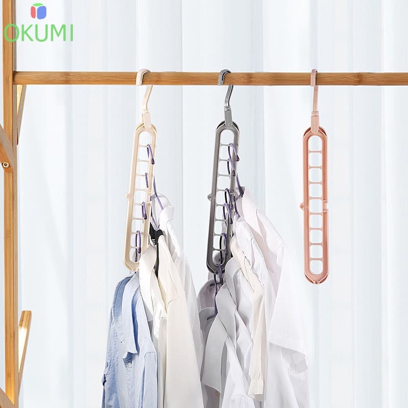 OKUMI_SHOP ไม้แขวนผ้า ไม้แขวนเสื้อ 9 ช่อง แบบประหยัดพื้นที่ รูปที่ 3