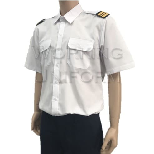 เสื้อเชิ้ตนักบิน ชายสีขาว แขนสั้น ผ้าคอมทวิว รูปที่ 7