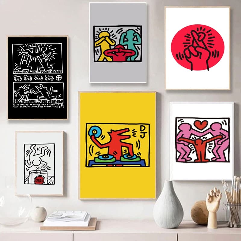 ภาพโปสเตอร์ Keith Haring Abstract วินเทจบนผ้าแคนวาสตกแต่งผนังห้องนั่งเล่น รูปที่ 5
