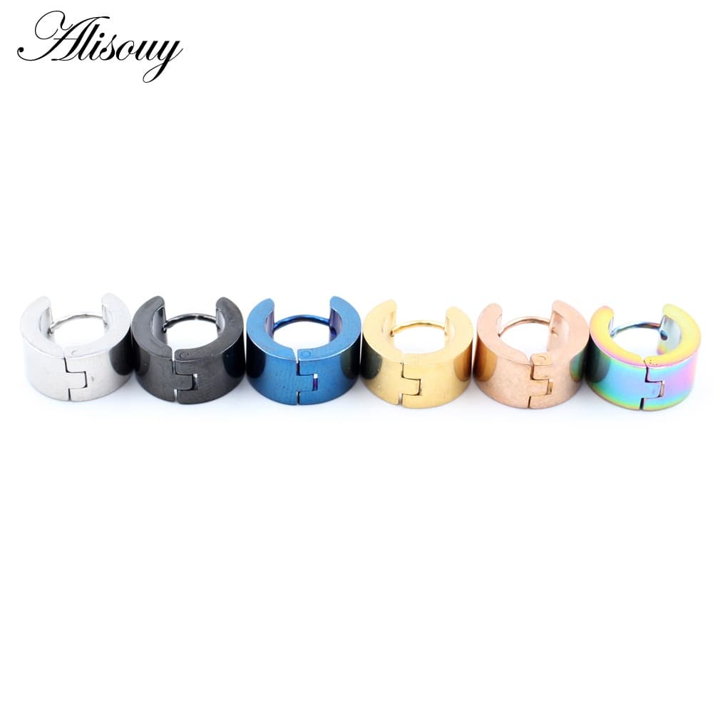Alisouy 2 ชิ้น ต่างหูห่วงสแตนเลสสีดํา 5/6/7/9 มม. สไตล์พังก์ กอธิค ยูนิเซ็กส์ สําหรับผู้ชายและผู้หญิง เครื่องประดับ รูปที่ 2