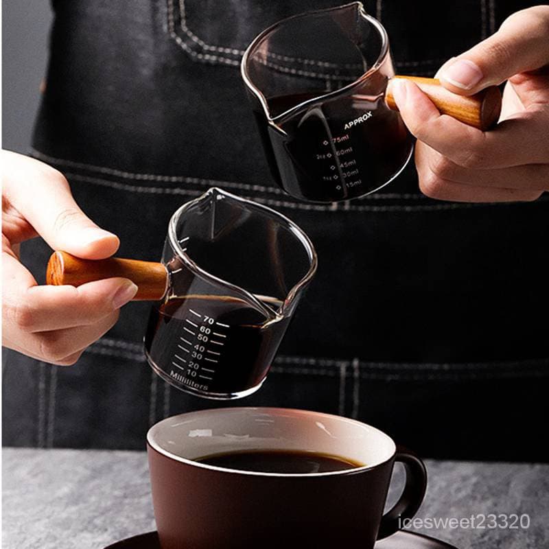 ThaiTop แก้วตวง กาแฟ ด้ามไม้ สองปากเท แก้วช็อต 75 มิลลิลิตร รูปที่ 2