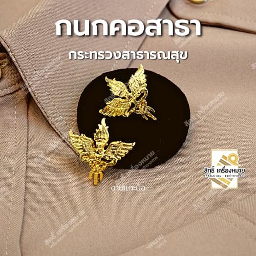 กนกคอสาธา-กระทรวงสาธารณสุข/เข็มติดปกคอเสื้อ-เครื่องหมายข้าราชการ-งานแกะมืออย่างดี รูปที่ 2