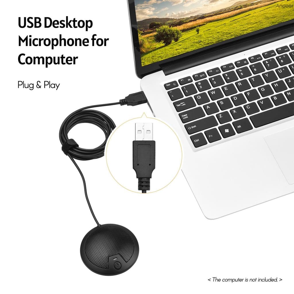 Andoer ไมโครโฟนคอนเดนเซอร์ Usb 360 องศา พร้อมสายเคเบิลยาว 2 เมตร ปลั๊ก Type-C สําหรับคอมพิวเตอร์ วิดีโอ ประชุมออนไลน์ สอน เล่นเกม บันทึกวิดีโอ รูปที่ 9