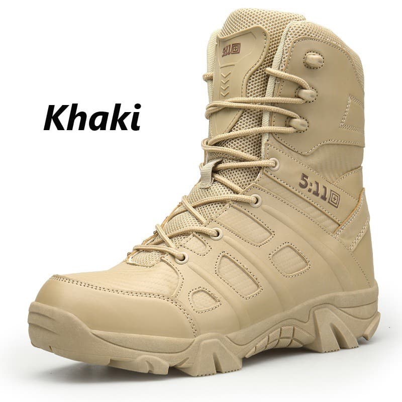 39-47 รองเท้าทหาร Mens Military Tactical Boots Leather Desert Army Combat Hiking Shoes รูปที่ 8