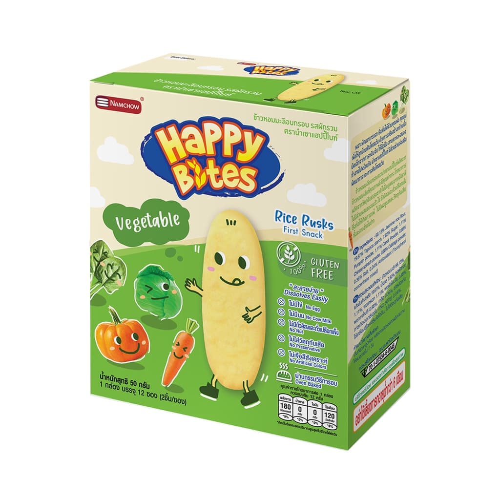 Happy Bites แฮปปี้ไบท์ ขนมข้าวอบกรอบสำหรับเด็ก ขนาด 50 กรัม หลากหลายรสชาติให้เลือก Happy Bites Rice Rusks รูปที่ 7