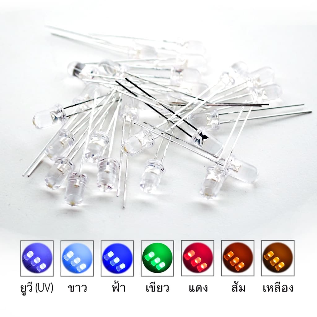 LED กลม 1.8mm 3mm 5mm UV IR ขาว ฟ้า เขียว เหลือง แดง ส้ม ยูวี White Blue Green Yellow Red F3 F5 ไดโอดเปล่งแสง รูปที่ 2