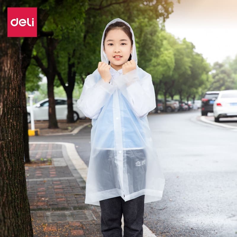 Deli เสื้อกันฝน EVA ชุดกันฝน สีขาว คุณภาพดี กันน้ำ แบบหนา Rain coats รูปที่ 2