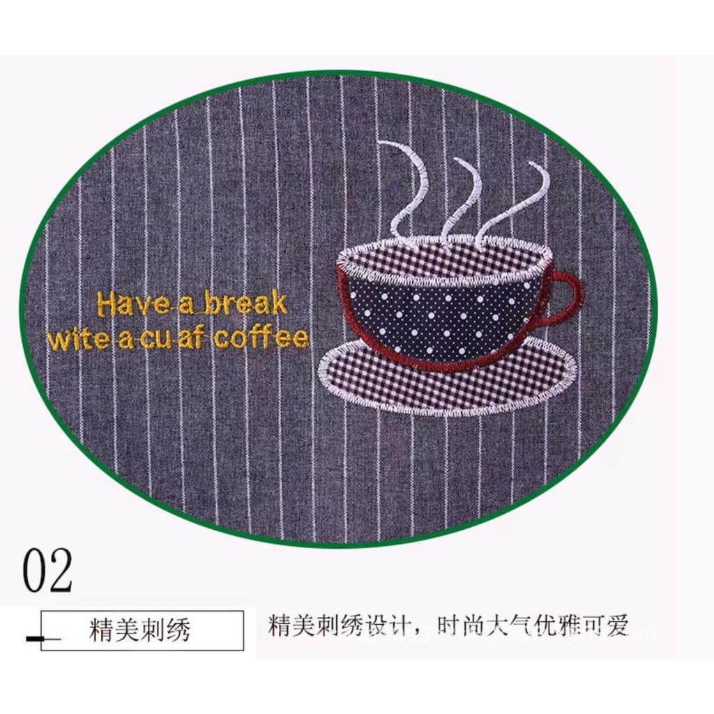 ผ้ากันเปื้อน ชุดกันเปื้อนมีกระเป๋าหน้า Cooking Apron ลายแก้วกาแฟเย็บปัก เนื้อผ้าcotton ลายCOFEE CUP รูปที่ 9