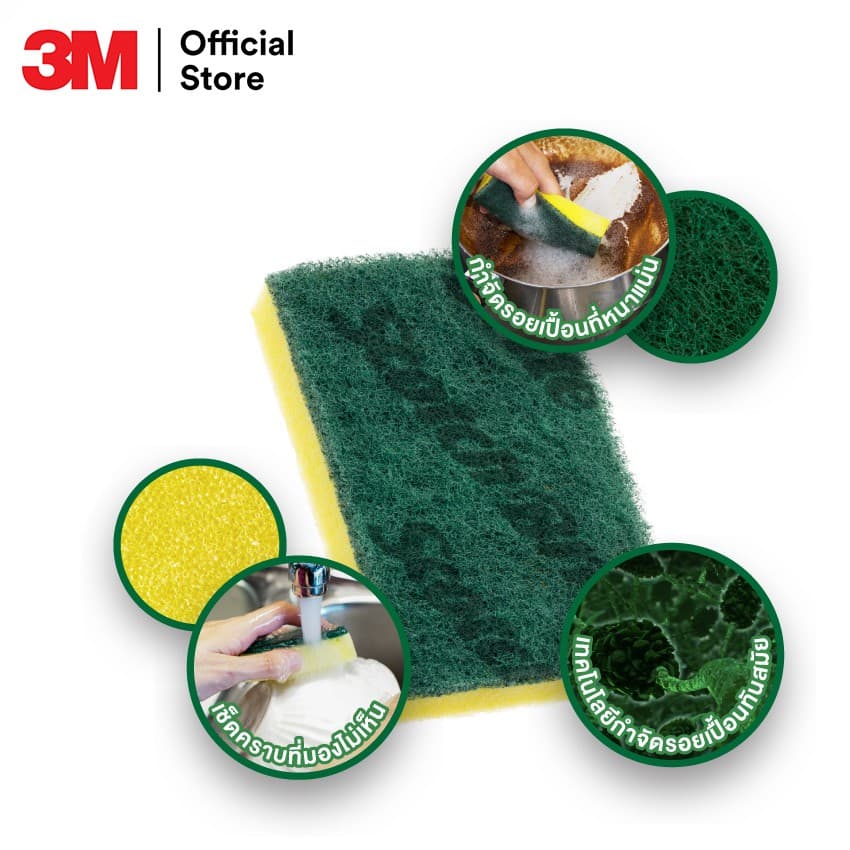 3M™ Scotch-Brite® สก๊อตช์-ไบรต์ ใยขัดพร้อมฟองน้ำ, 3x4 นิ้ว, แพ็ค 6 ชิ้น รูปที่ 4