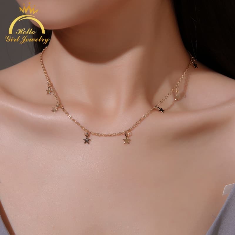 A HELLO GIRL สร้อยคอแฟชั่น จี้ดาว สีทอง สําหรับผู้หญิง สุภาพสตรี เด็กผู้หญิง เครื่องประดับสวัสดี รูปที่ 3