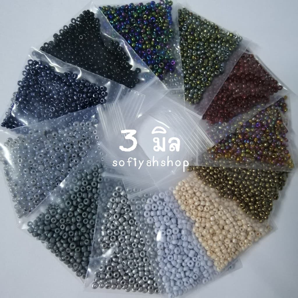 ลูกปัดแก้วเม็ดทราย ขนาด 3 มิล มีสีเยอะกว่าภาพปก รูปที่ 1